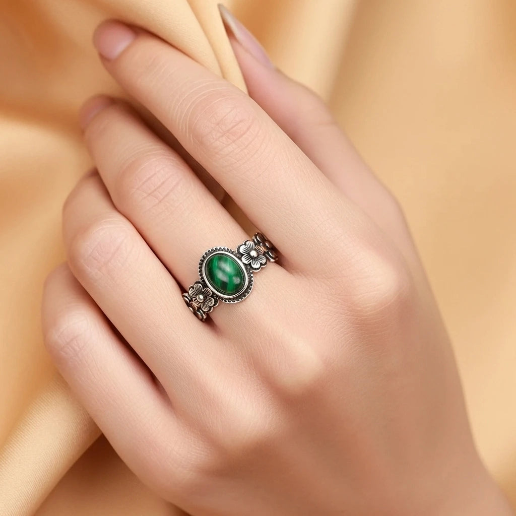 Bague Malachite "Essence Florale" Argent