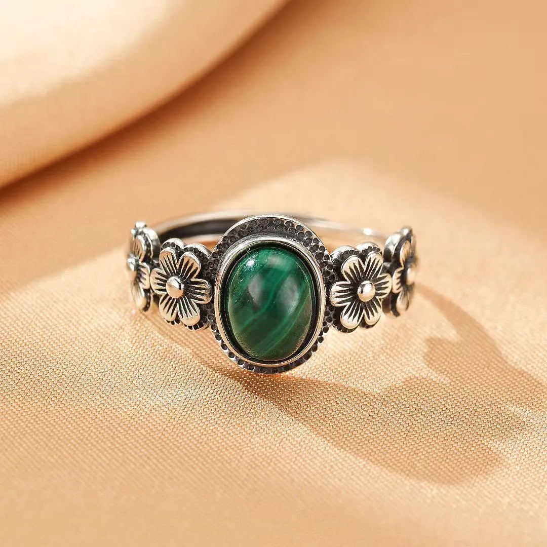 Bague Malachite "Essence Florale" Argent