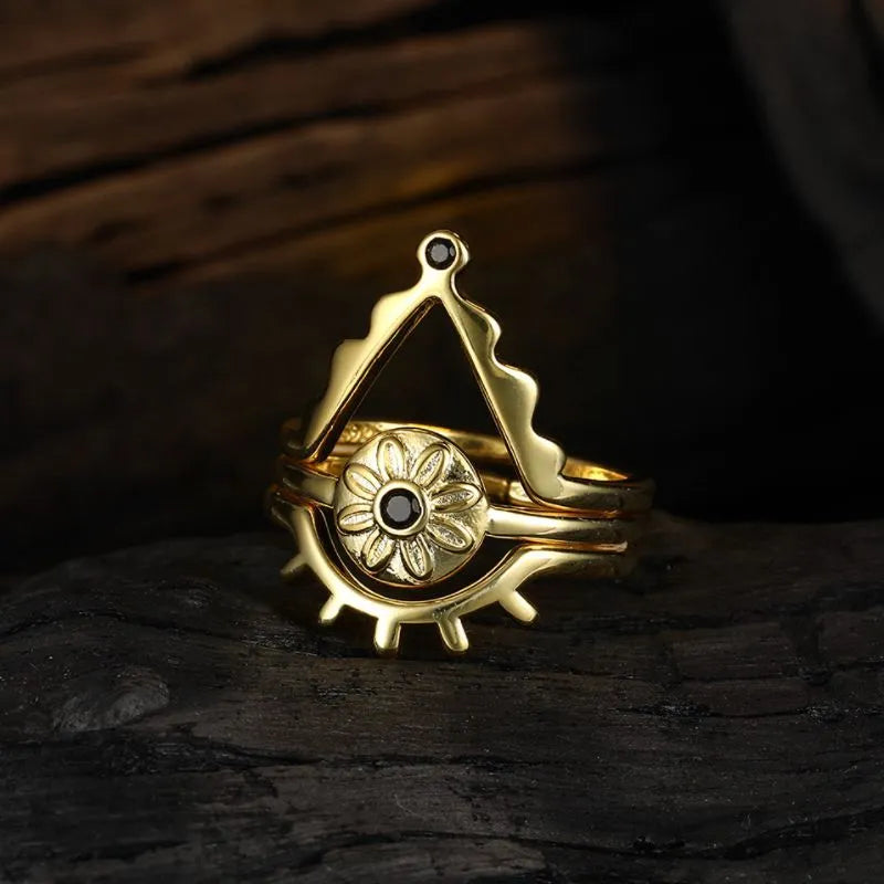 Bague Mauvais Œil "Öl der Sonne" Silber Vergoldet Gold