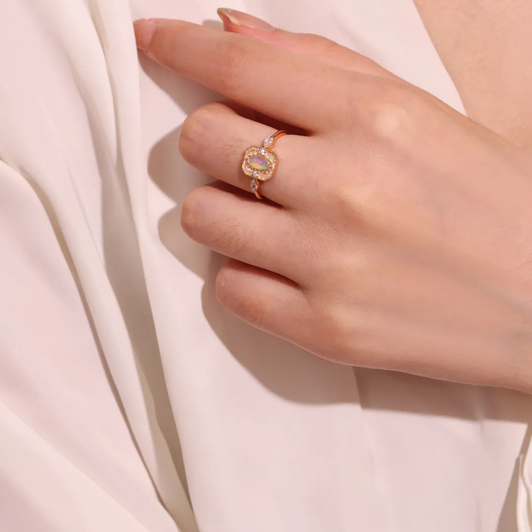 Opalring "Ähren der Hoffnung" Goldsilber