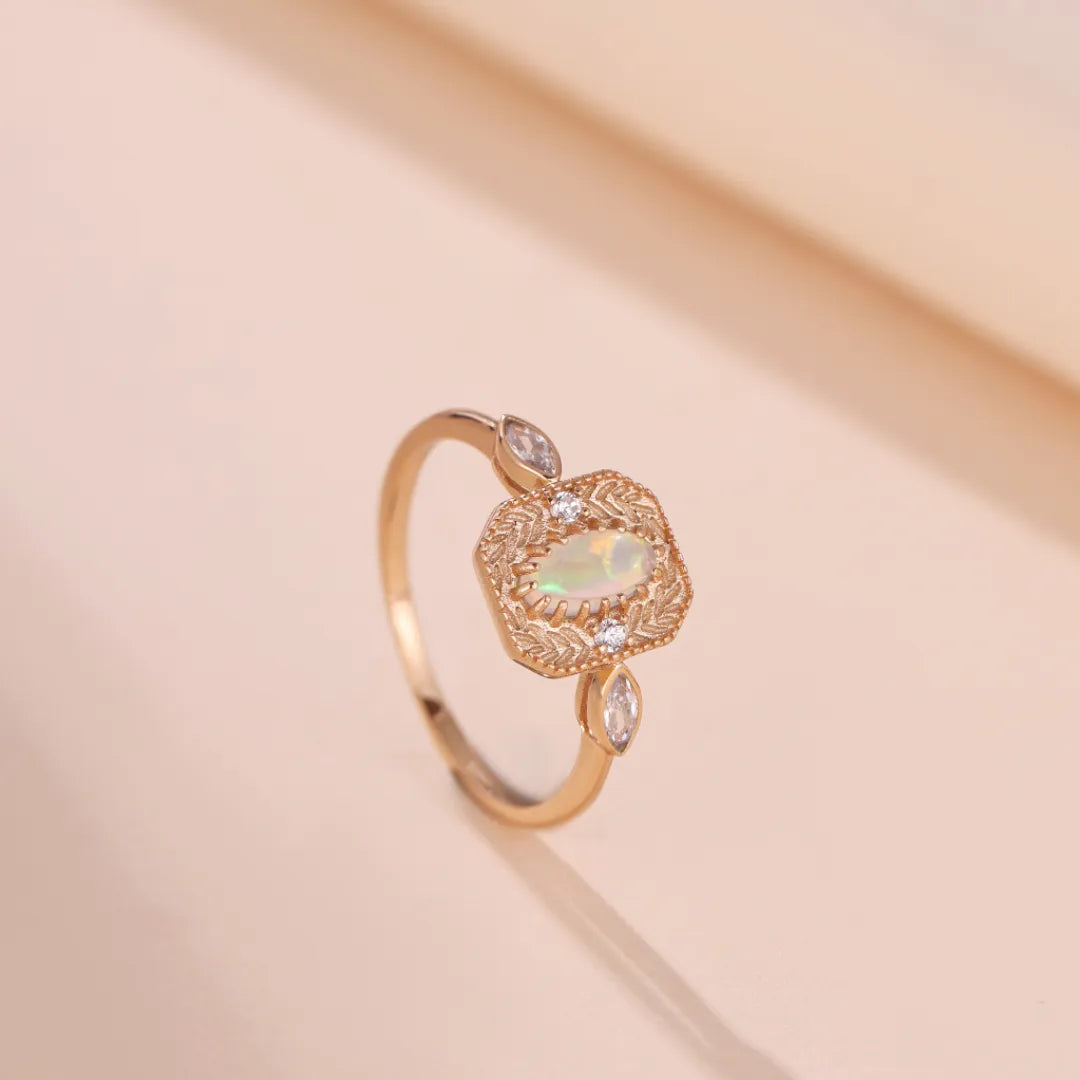 Opal Ring "Ears of Hope" Gold-Plated Silver