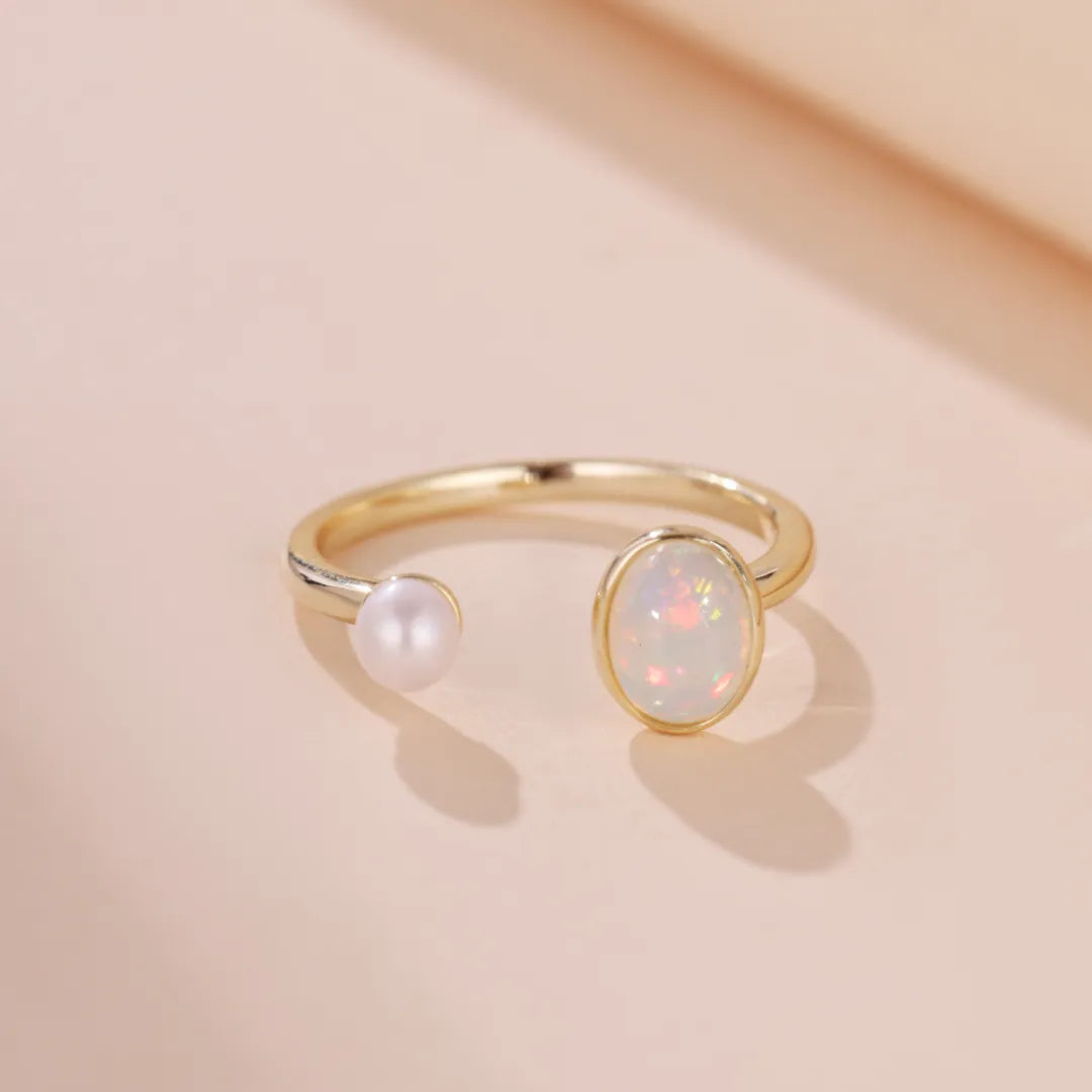 Opal Ring "Mystical Reflections" Gold-Plated Silver