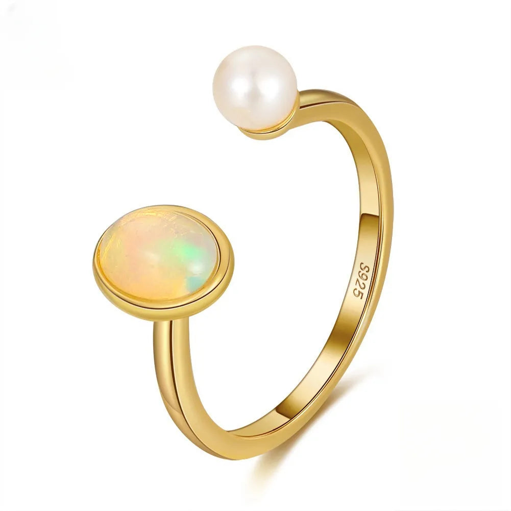 Opal Ring "Mystical Reflections" Gold-Plated Silver