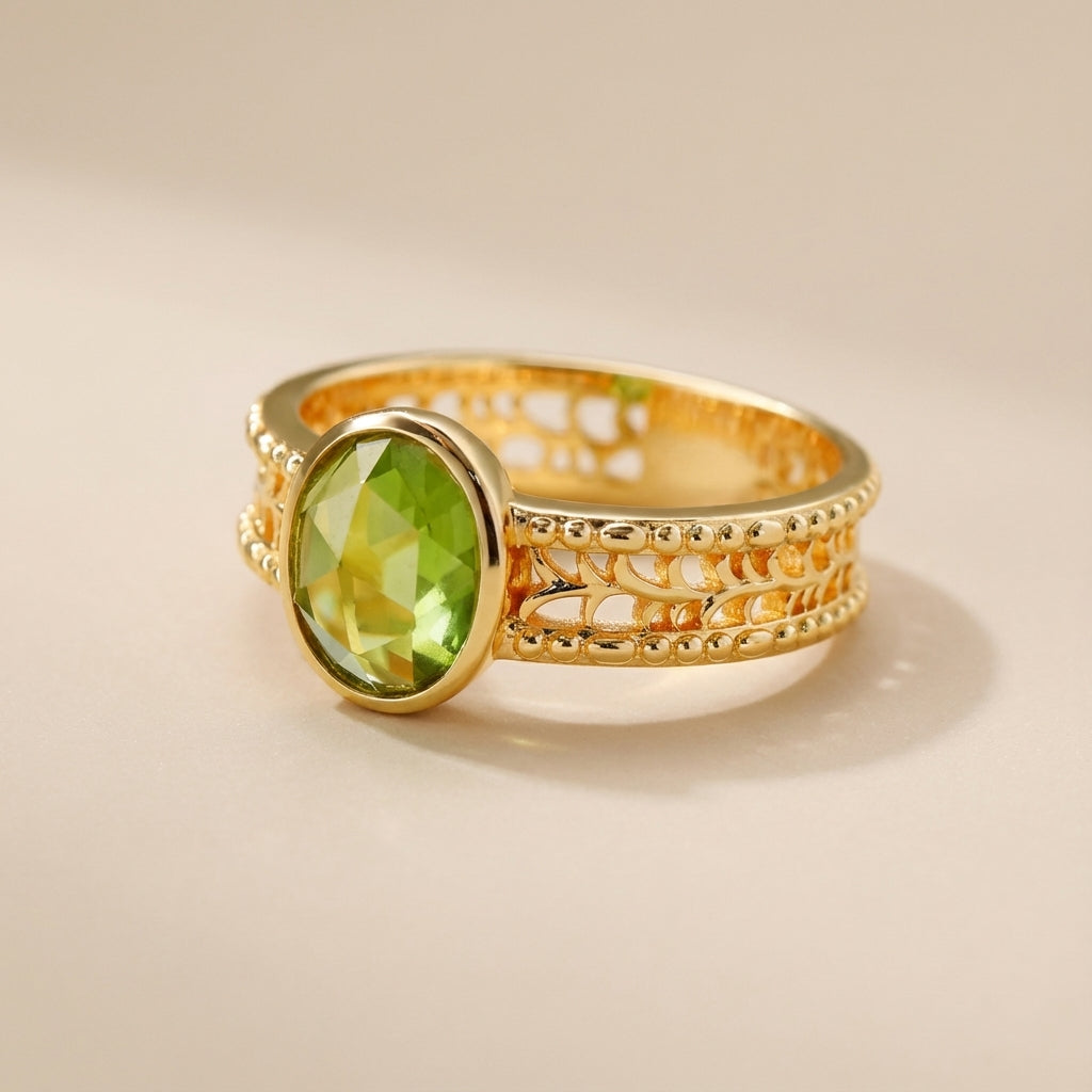 Anillo Peridoto "Encanto Relajante" Plata Dorada