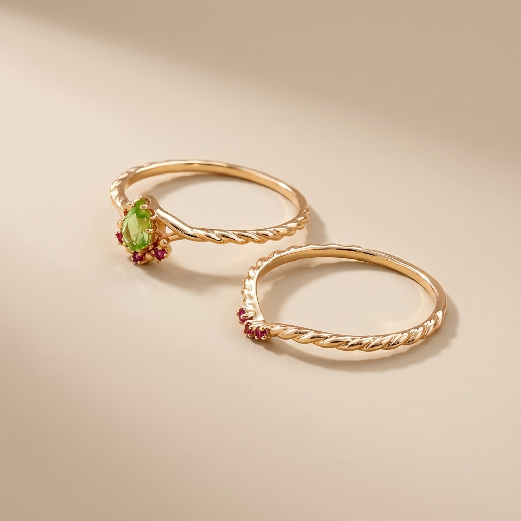 Peridot- und Karneolring "Optimismus" Vergoldetes Silber