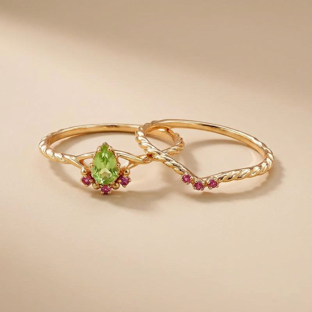 Peridot- und Karneolring "Optimismus" Vergoldetes Silber