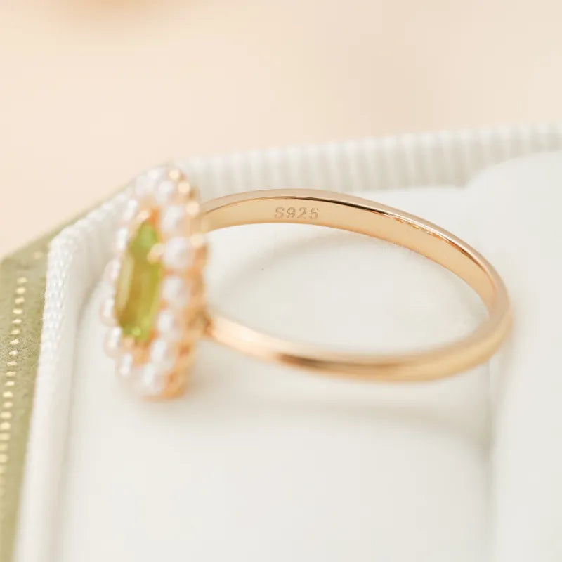 Bague Péridot et Perle "Allure Éclatante" Argent Doré Or
