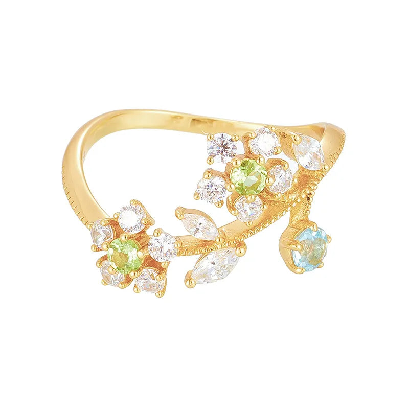 Peridot Ring "Daffodil Flower" Gold-Plated Silver