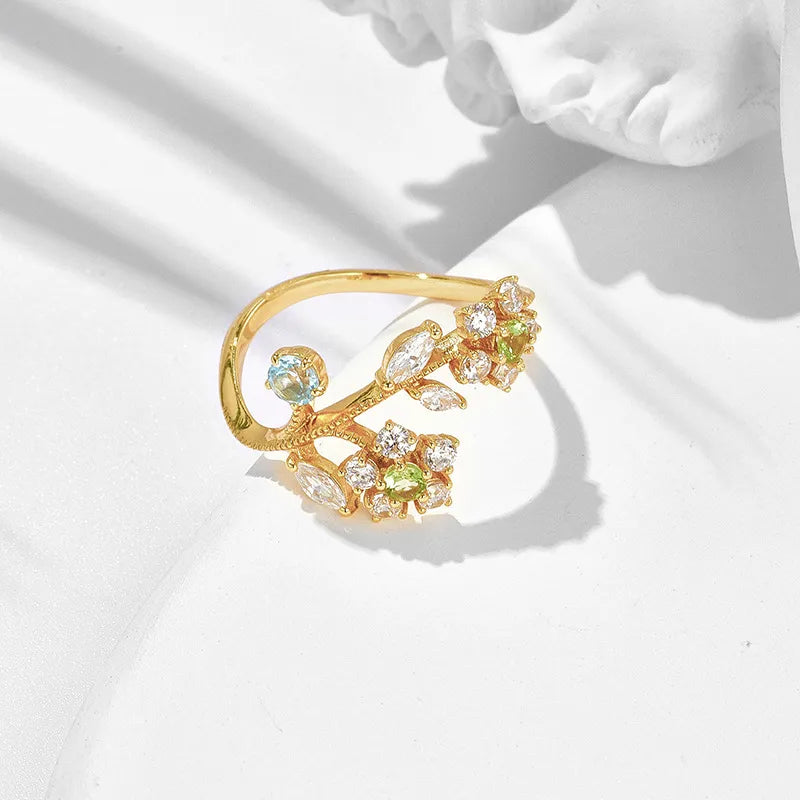 Peridot Ring "Daffodil Flower" Gold-Plated Silver