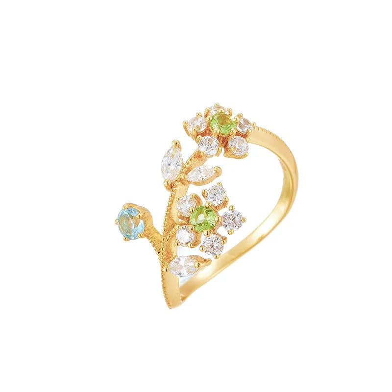 Peridot Ring "Daffodil Flower" Gold-Plated Silver