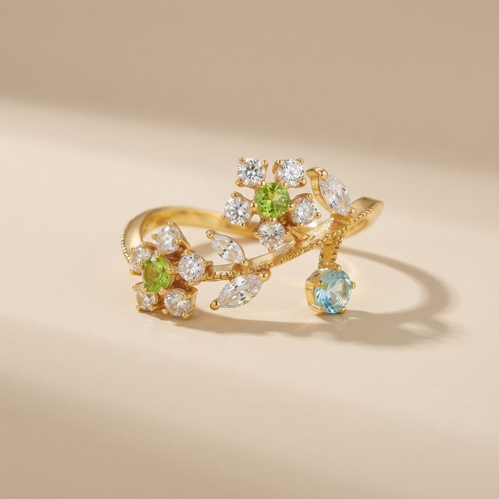 Anillo Peridoto "Flor de Narciso" Plata Dorada