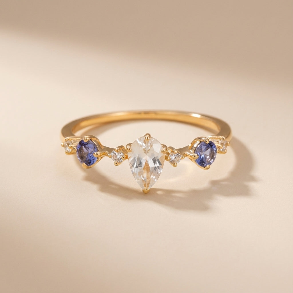 Moonstone Ring "Celestial Glow" Gold-Plated Silver