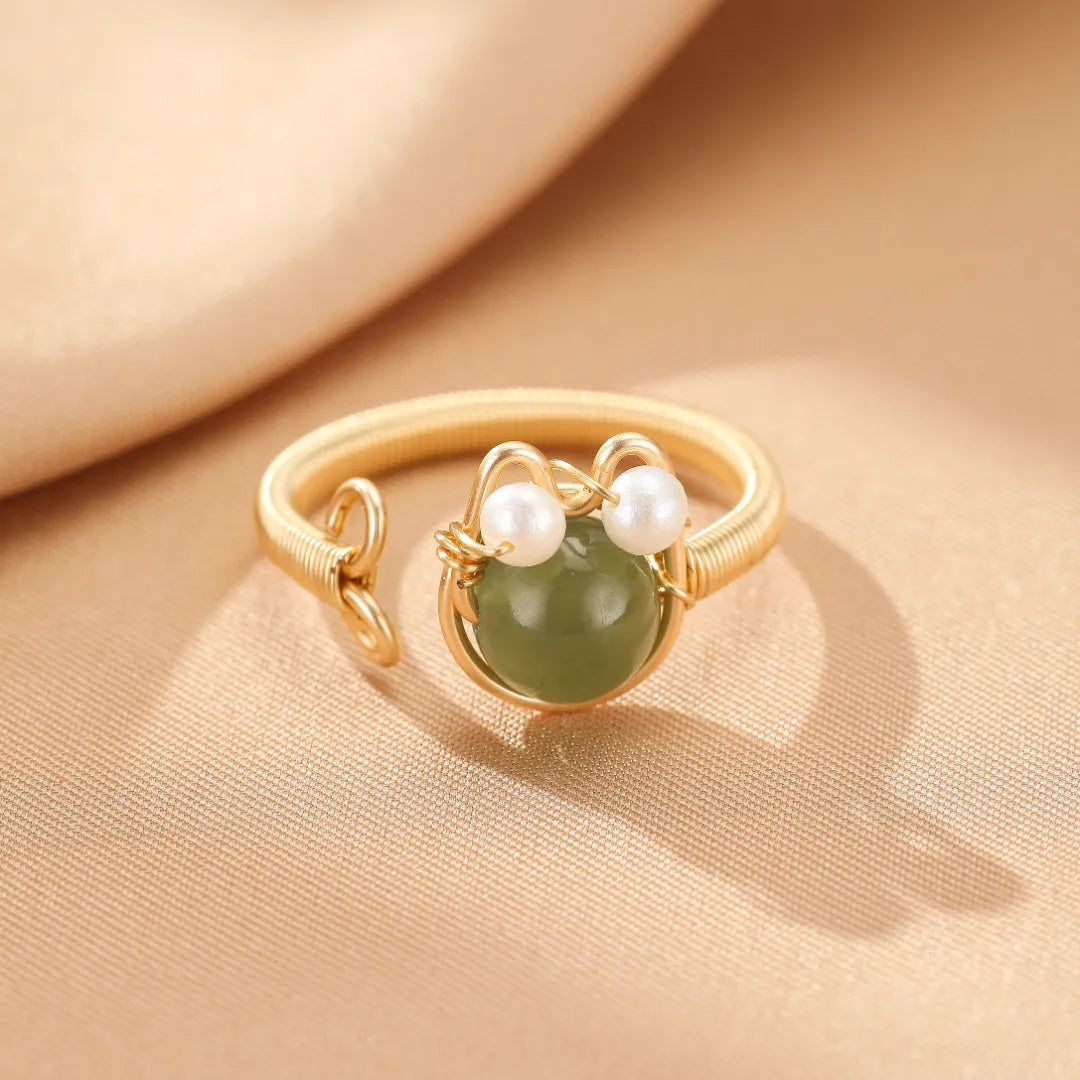 Bague mit Natursteinen "Fröhlicher Chaton" Vergoldet 14K