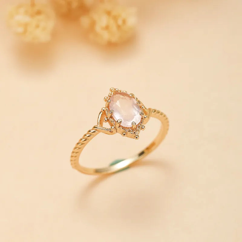 Rose Quartz Ring "Rosé Glow" Gold-Plated Silver