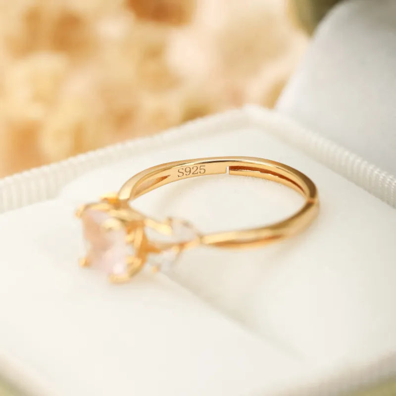 Rose Quartz Ring "Luxurious Elegance" Gold-Plated Silver
