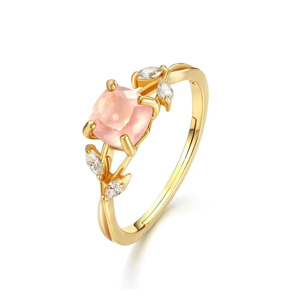 Rose Quartz Ring "Luxurious Elegance" Gold-Plated Silver