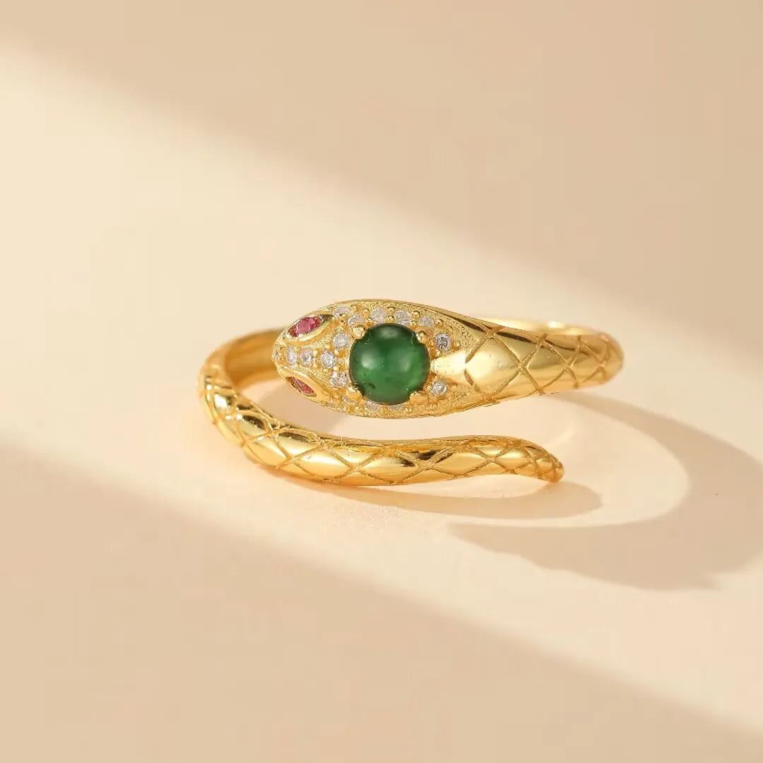 Snake Ring Jade "Snake Elegance" Silver