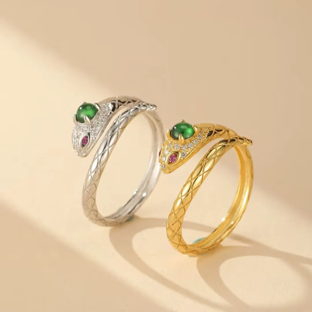 Snake Ring Jade "Snake Elegance" Silver