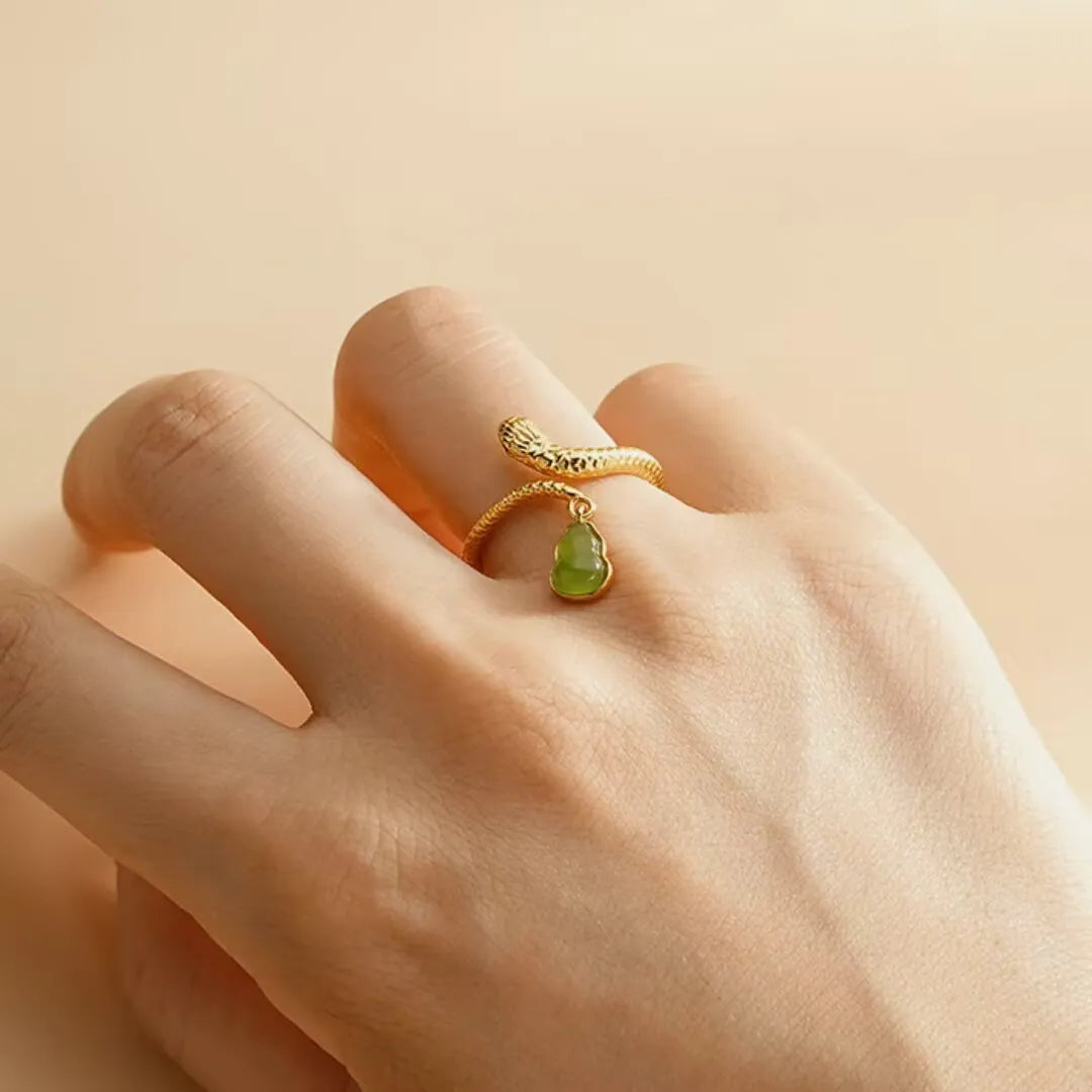 Snake Ring Jade "Enchanting Charm" Silver