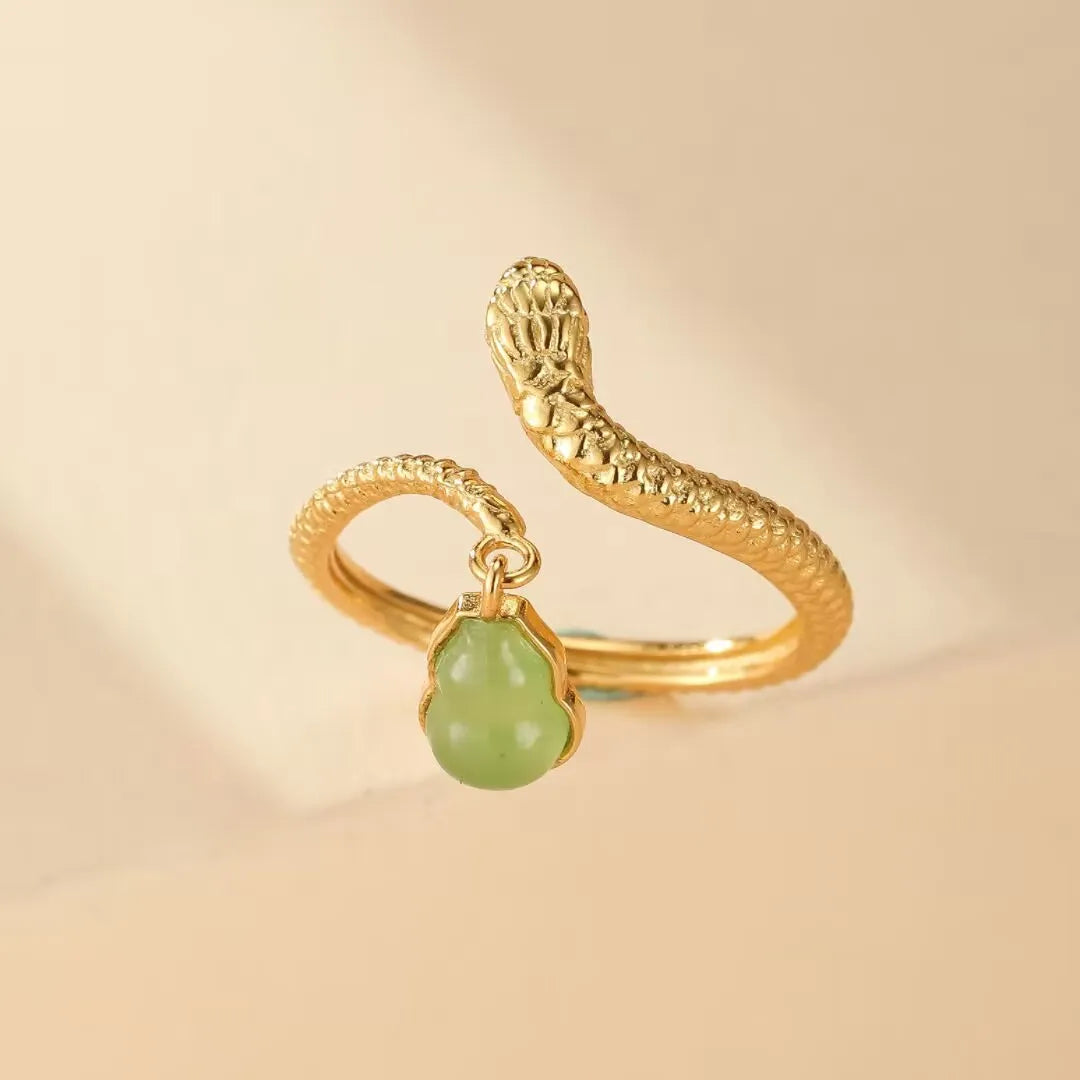 Snake Ring Jade "Enchanting Charm" Silver