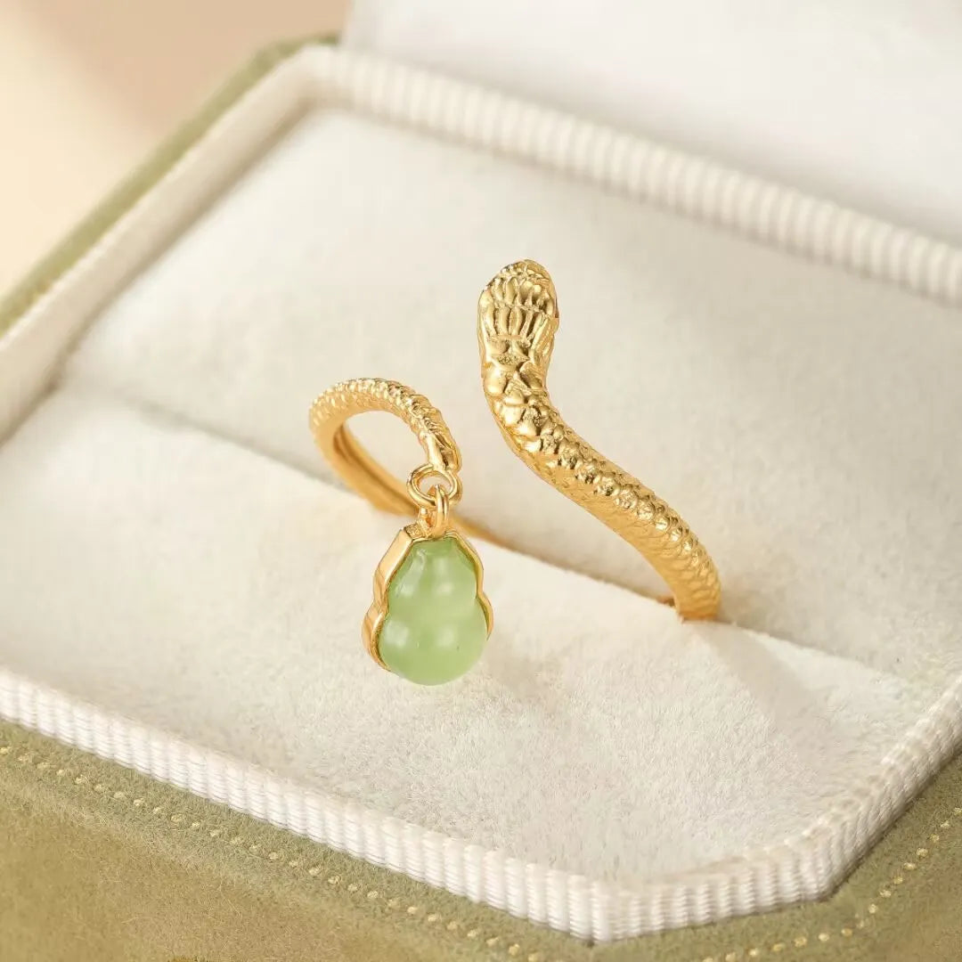 Snake Ring Jade "Enchanting Charm" Silver