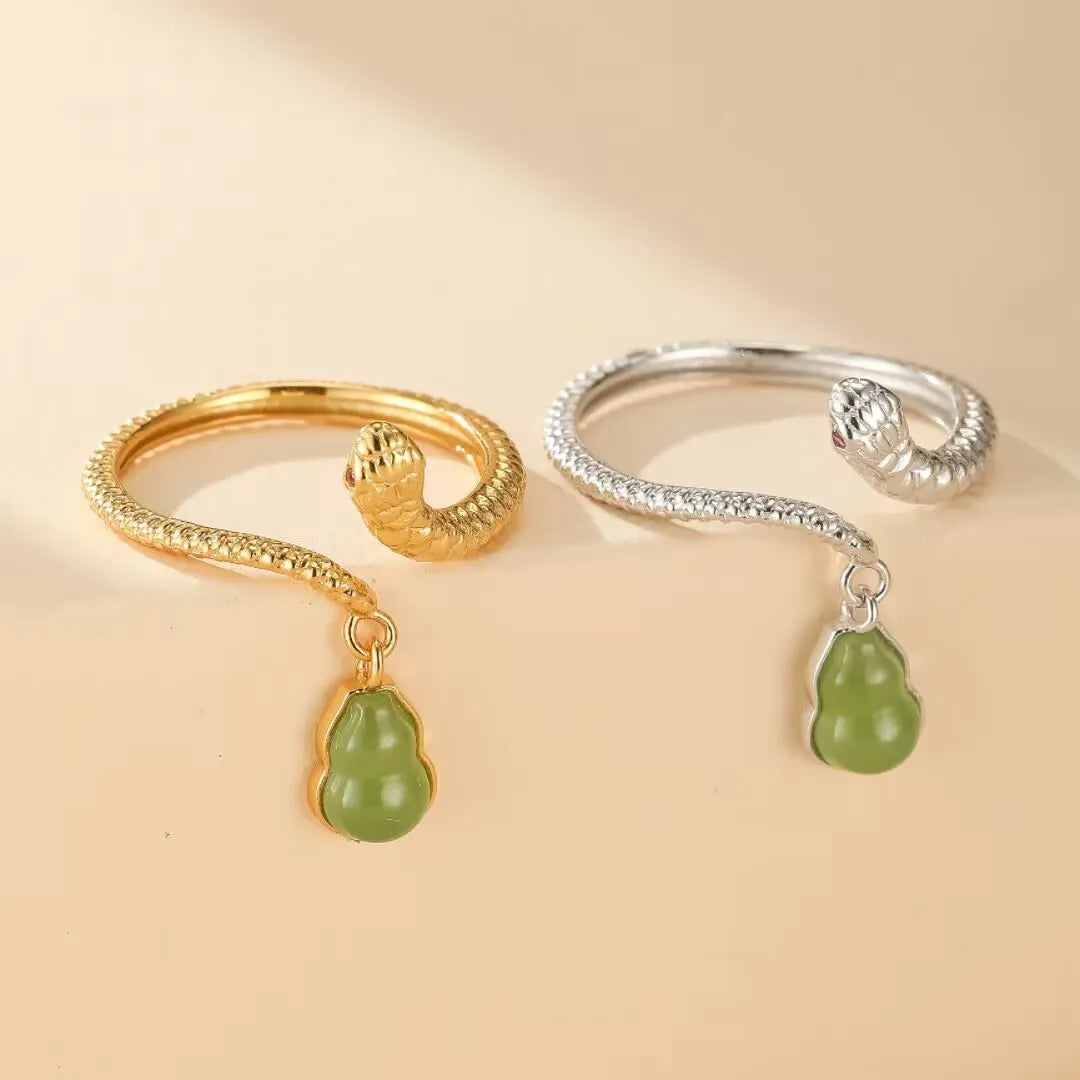 Snake Ring Jade "Enchanting Charm" Silver