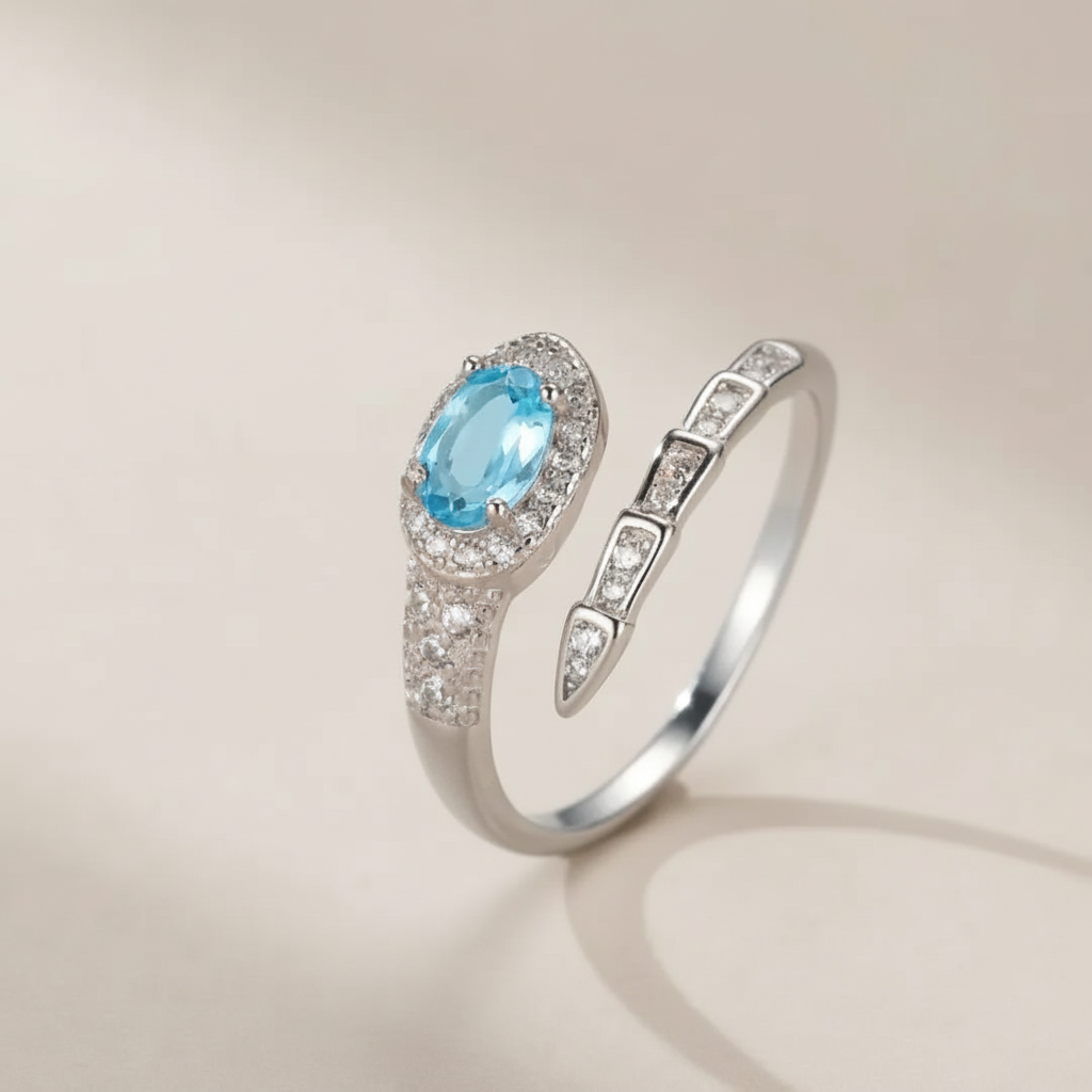 Topaz Serpent Ring "Renaissance Sparkle" Silver