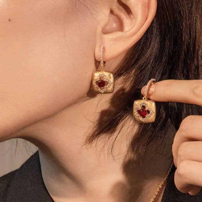 Carnelian Earrings "Floral Warmth" Gold-Plated Silver