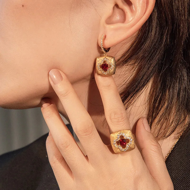 Pendientes de Cornalina "Calor Floral" Plata Dorada