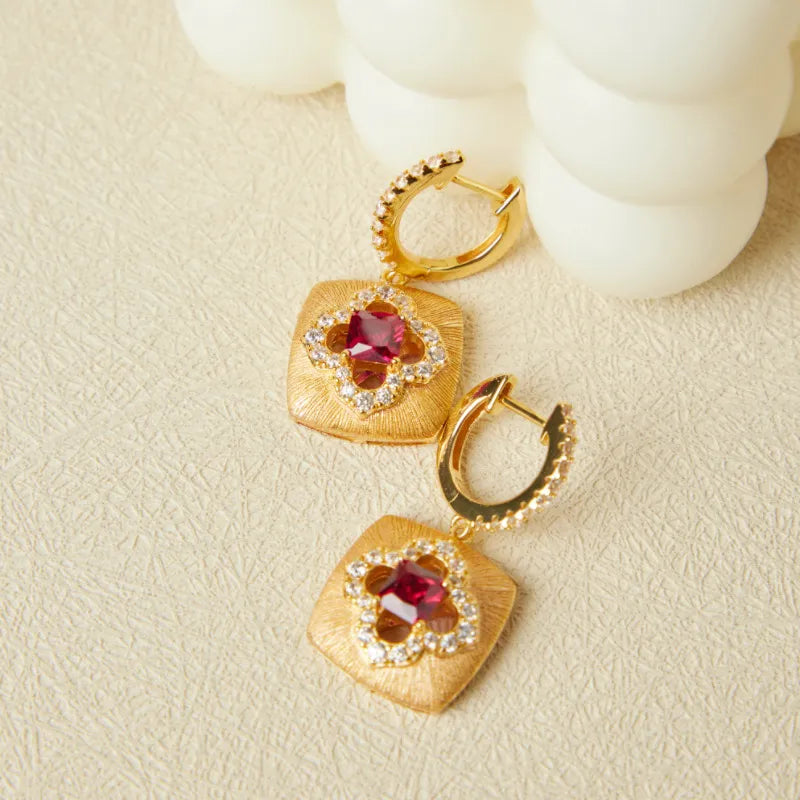 Pendientes de Cornalina "Calor Floral" Plata Dorada