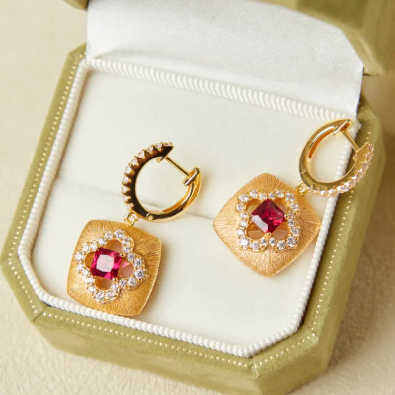 Pendientes de Cornalina "Calor Floral" Plata Dorada