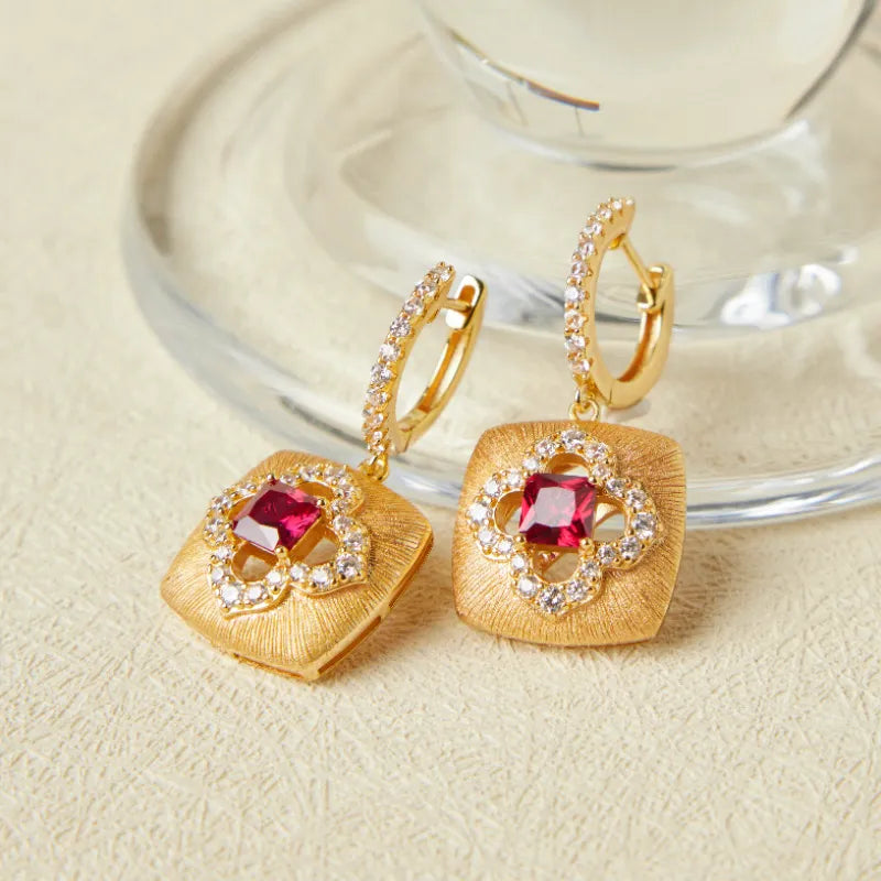 Pendientes de Cornalina "Calor Floral" Plata Dorada