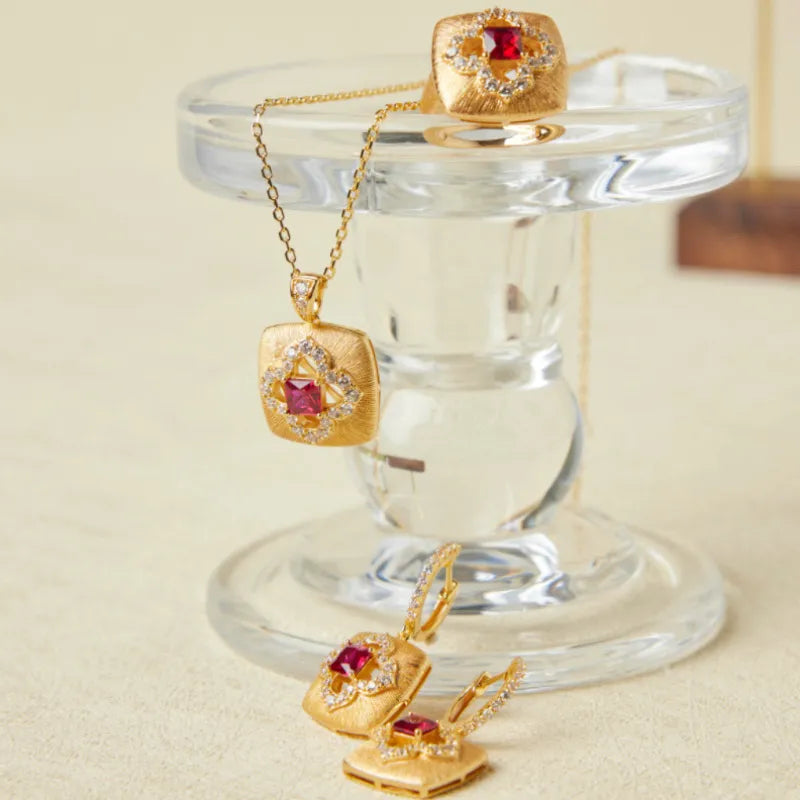 Pendientes de Cornalina "Calor Floral" Plata Dorada