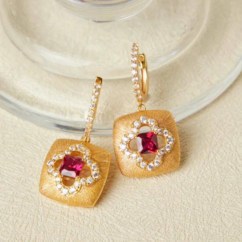 Carnelian Earrings "Floral Warmth" Gold-Plated Silver