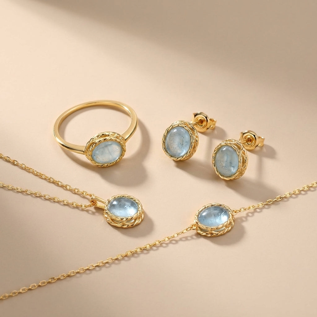 Bracelet Aigue Marine ou Labradorite "Charme Marin" Argent Doré Or