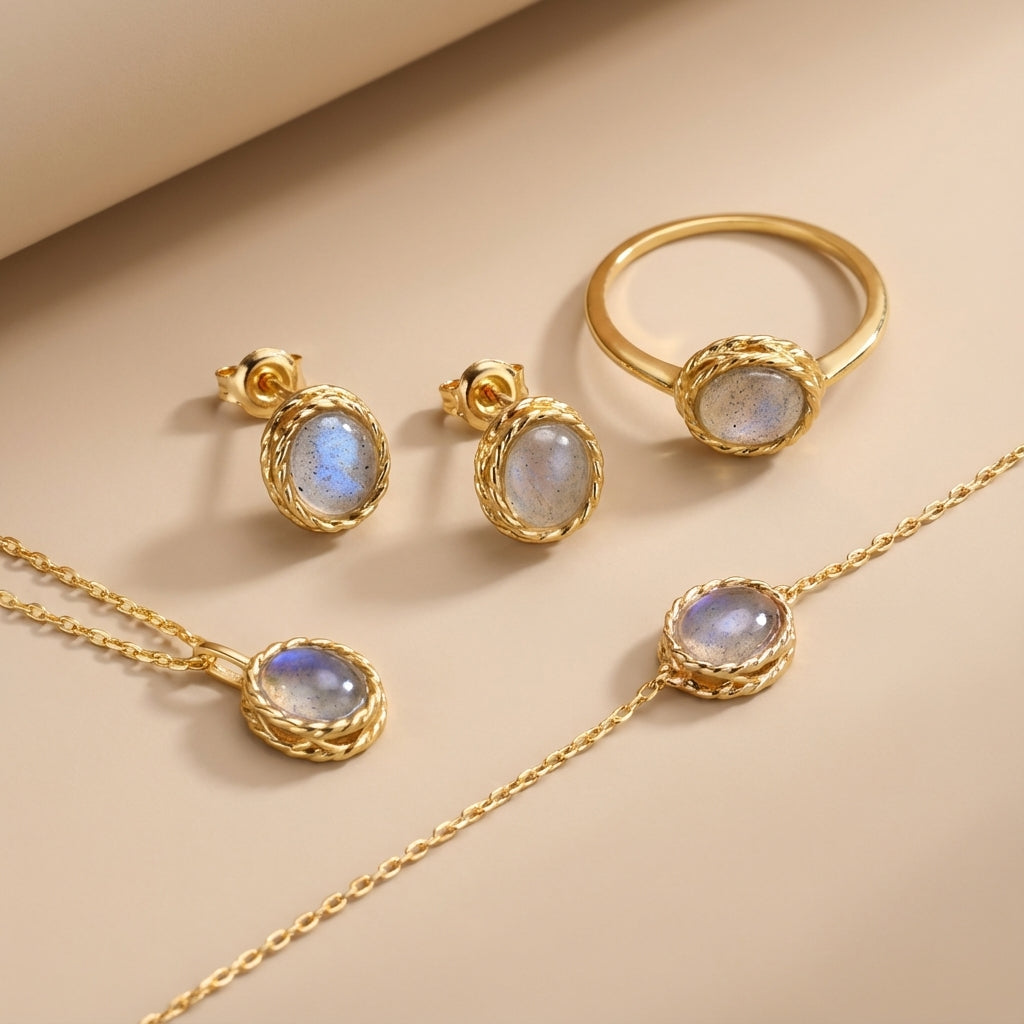 Bracelet Aigue Marine ou Labradorite "Charme Marin" Argent Doré Or