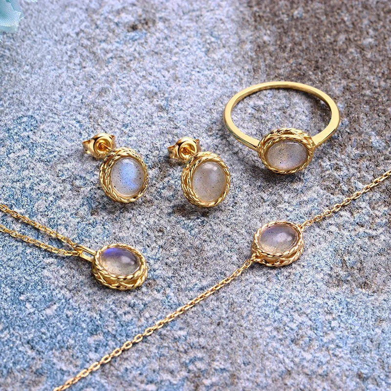 Aquamarine or Labradorite Ring "Marine Charm" Gold-Plated Silver