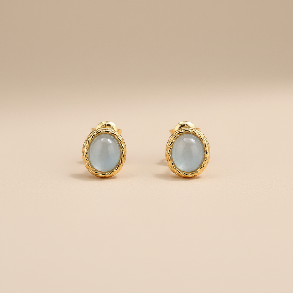 Aquamarine or Labradorite Earrings "Marine Charm" Gold-Plated Silver