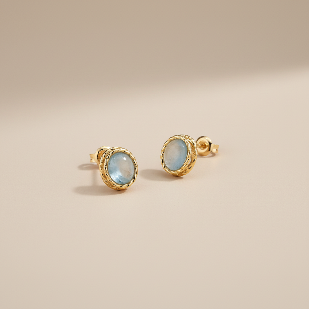 Aquamarine or Labradorite Earrings "Marine Charm" Gold-Plated Silver
