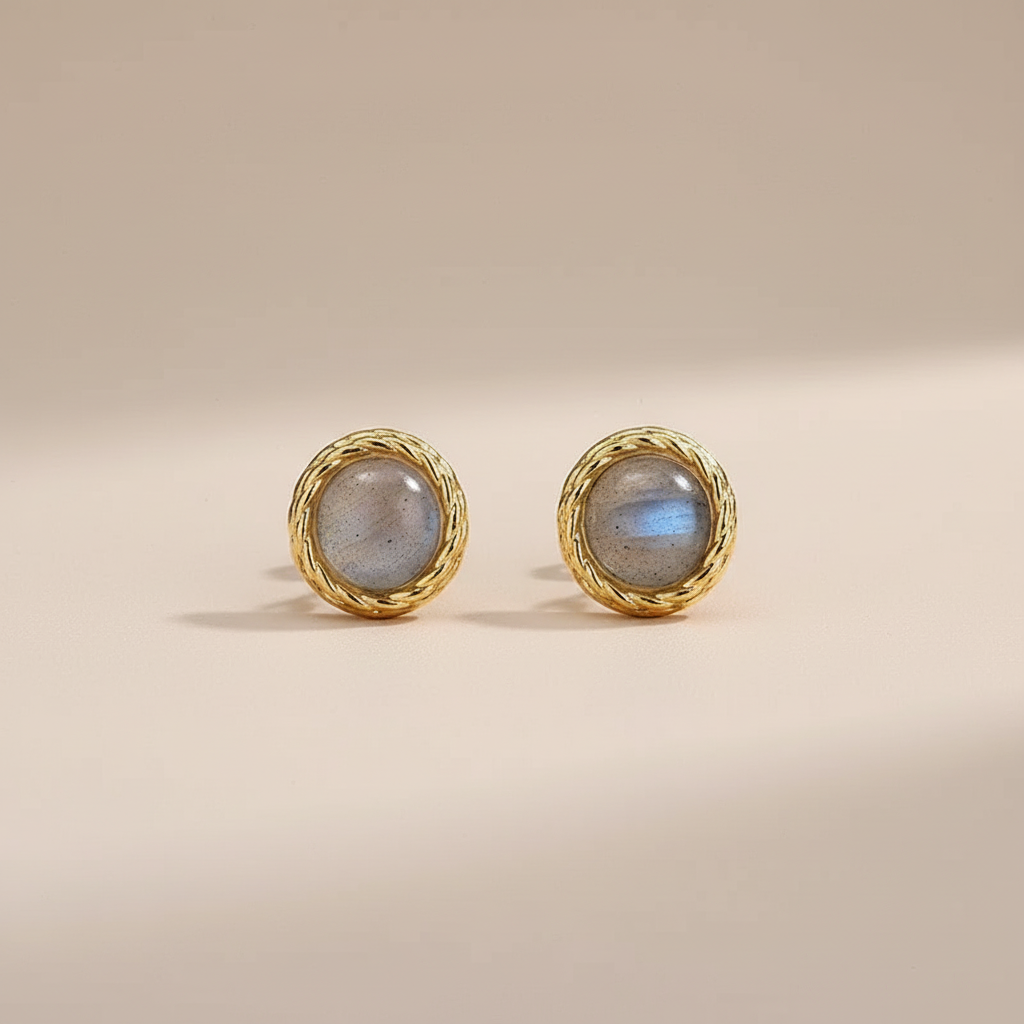 Aquamarine or Labradorite Earrings "Marine Charm" Gold-Plated Silver