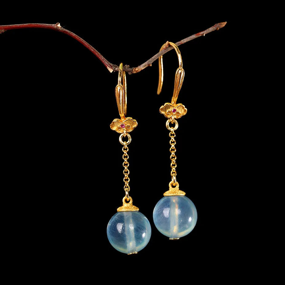 Aquamarin Ohrringe "Goldener Ozean" Vergoldet Silber