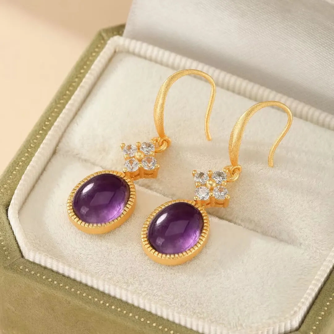 Pendientes de Amatista "Elegancia Atemporal" Plata Dorada