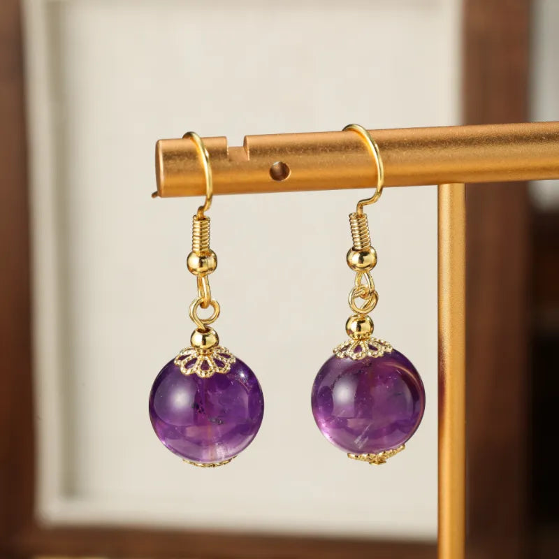 Boucles D'oreilles éléphant Améthyste 4mm - Pendantes, Acier Inoxydable, Neuves Sans Emballage
