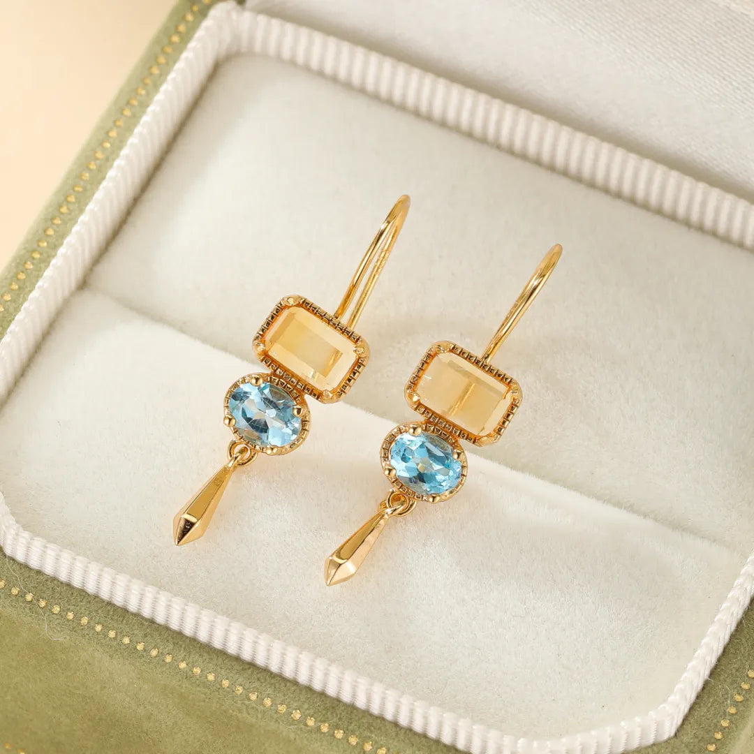 Ohrringe Citrin und Topas "Sonne und Himmel" Vergoldetes Silber