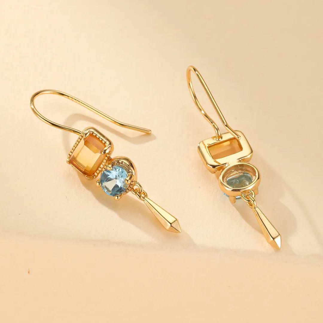 Ohrringe Citrin und Topas "Sonne und Himmel" Vergoldetes Silber