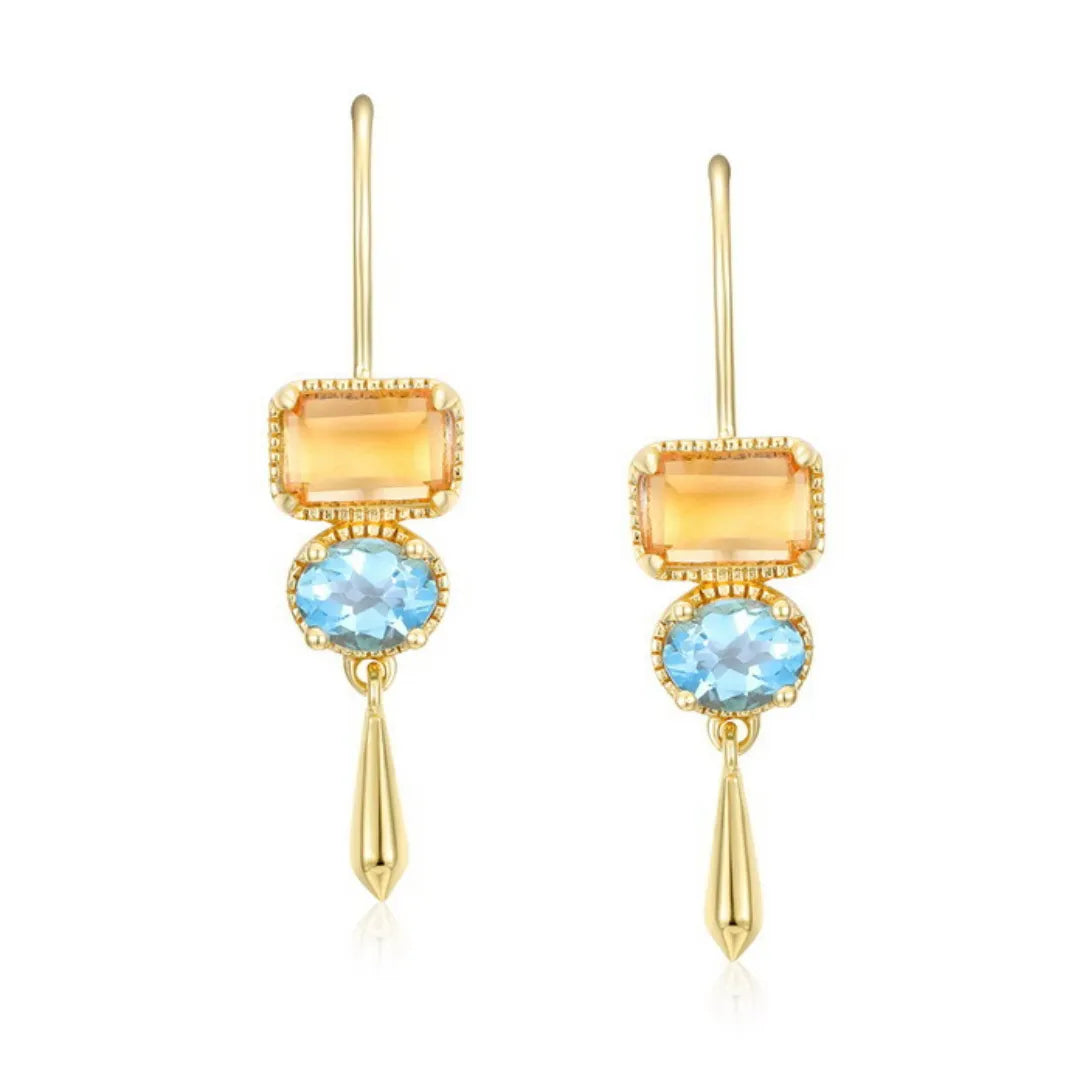 Ohrringe Citrin und Topas "Sonne und Himmel" Vergoldetes Silber