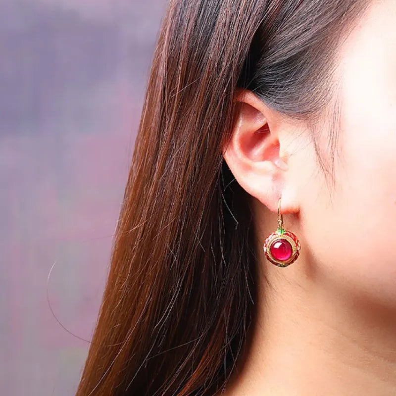 Carnelian Earrings "Passion Flower" Gold-Plated Silver