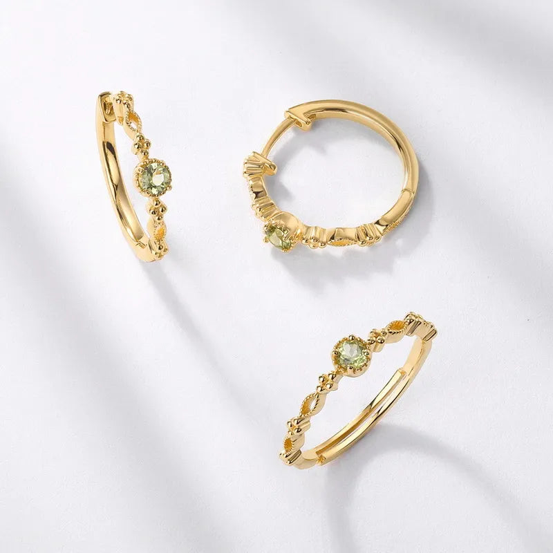 Peridot Hoop Earrings "Natural Finesse" Gold-Plated Silver