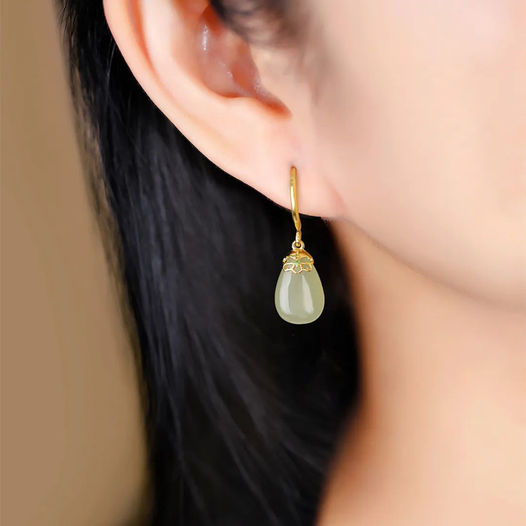 Earrings Jade "Golden Calm" Gold-Plated Silver
