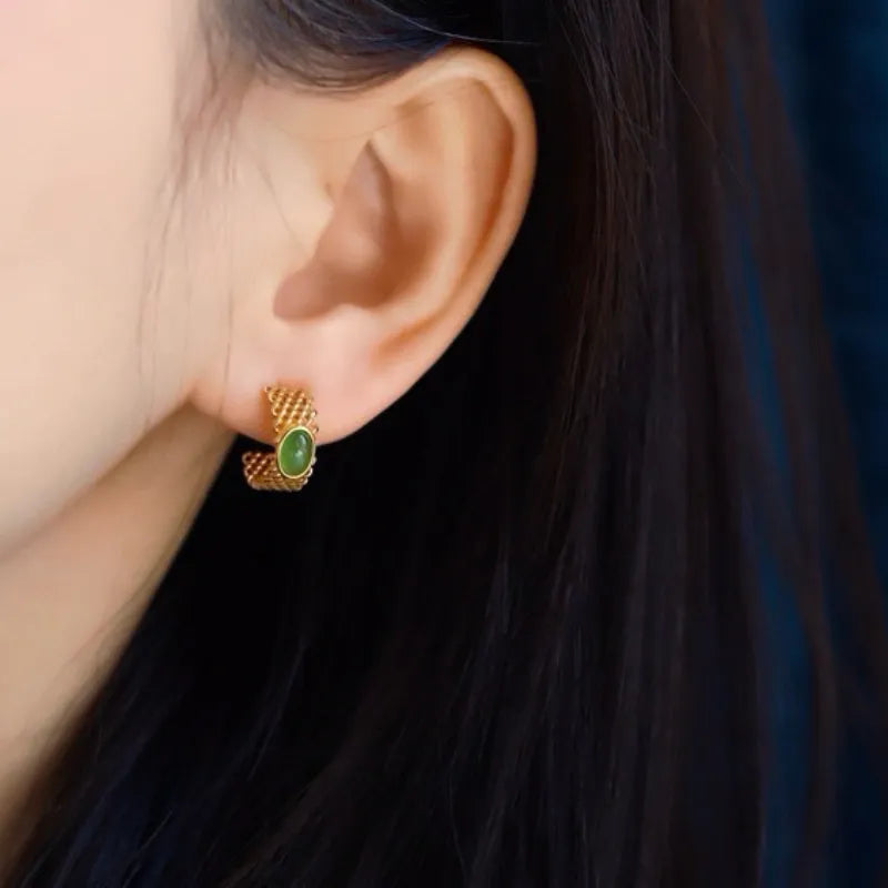 Jade Earrings "Subtle Charm" Gold-Plated Silver